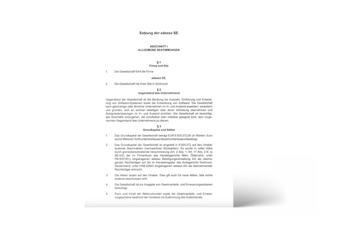 Bylaws of adesso SE